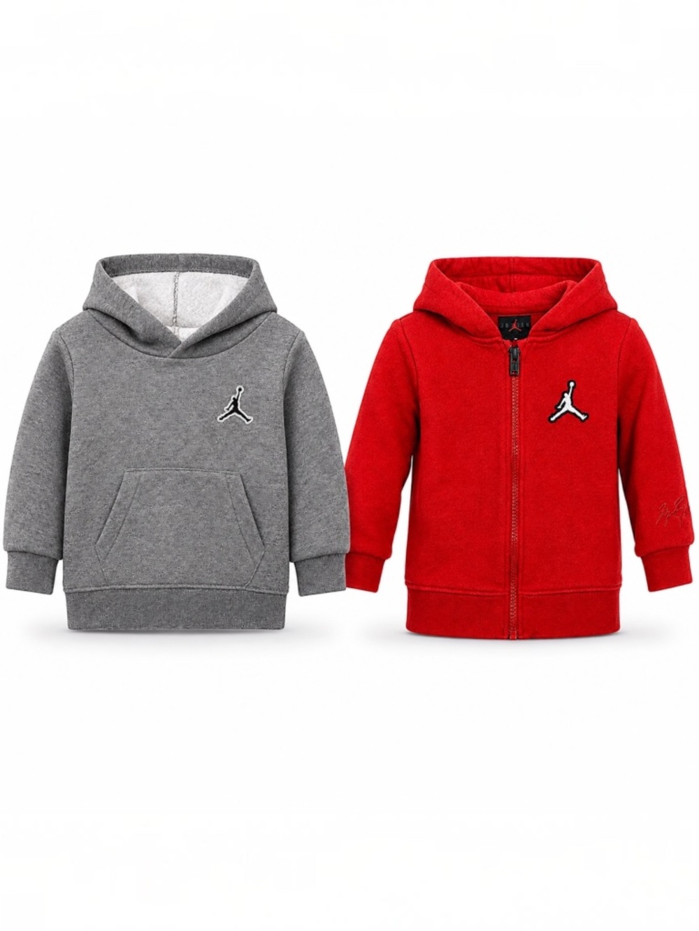 Jordan Baby Boy Fleece Hoodie Set (2) Red Full-Zip & Heather Gray Pullover 12M